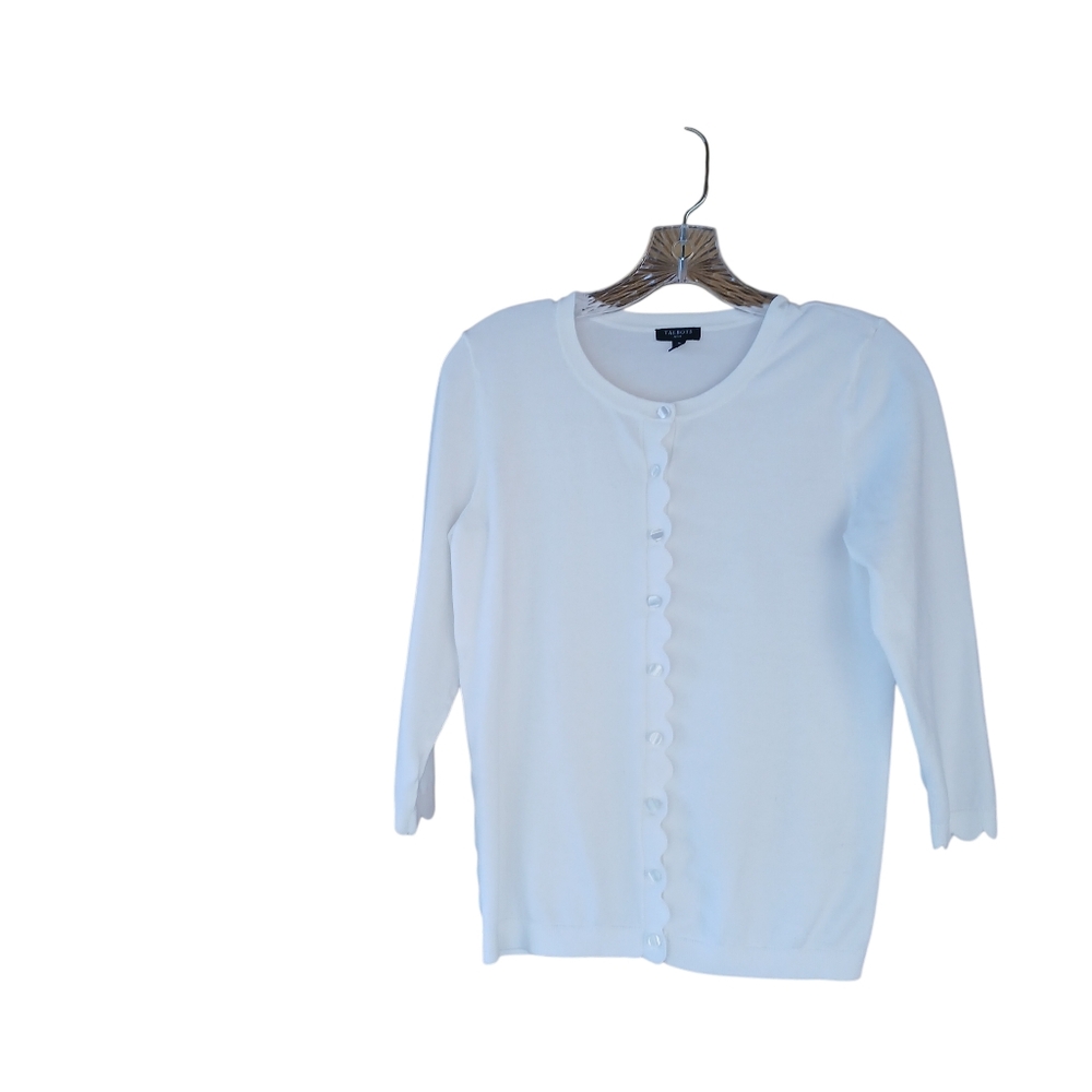 Talbots White Crew Neck Cotton Blend Cardigan SP